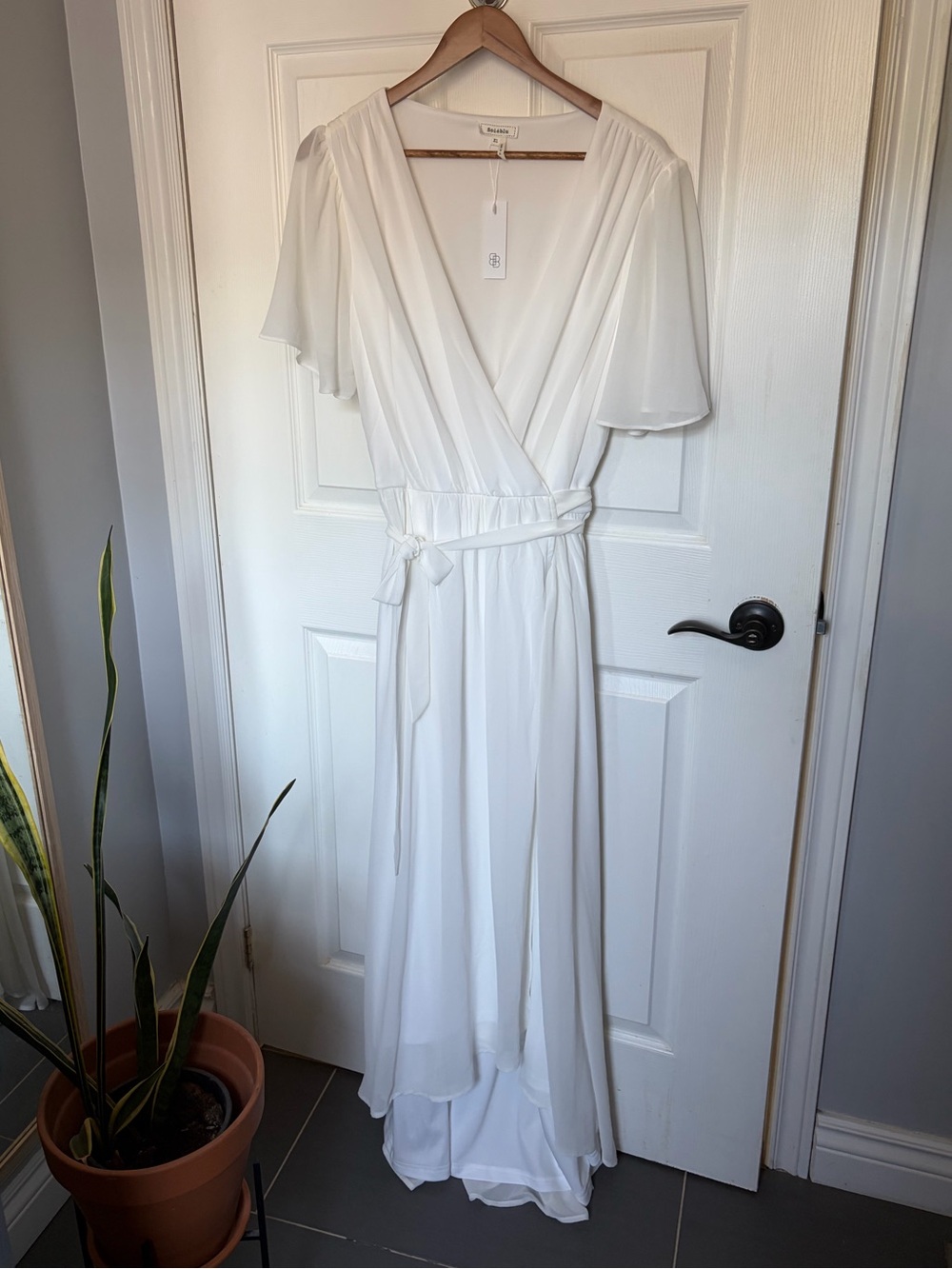 Soieblu White Flowing Wrap Wedding Dress